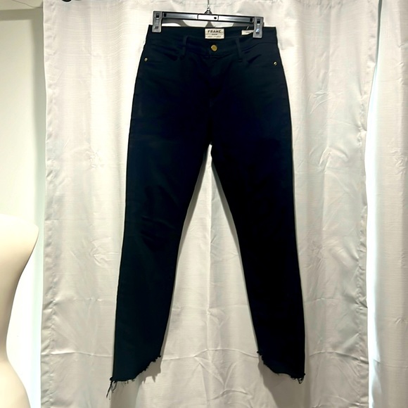 FRAME DENIM  LE HIGH SKINNY RAW HEM JET BLACK SIZE 27 - Picture 3 of 11